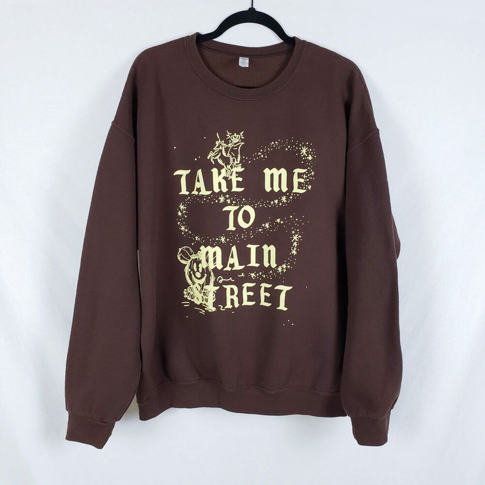 Fruit of the Loom Disney Main Street Halloween Sweatshirt Mens XL Brown